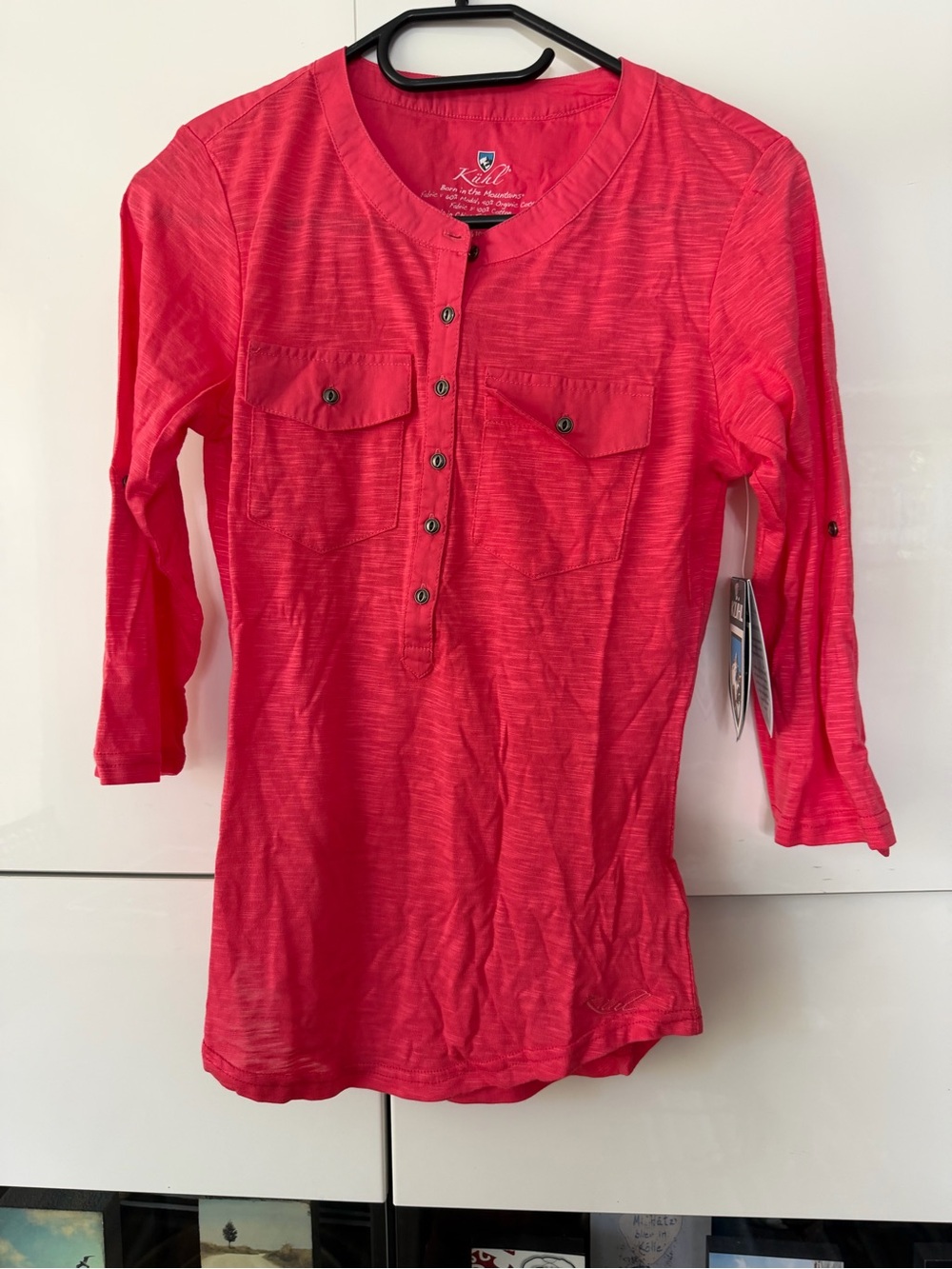 Kuhl Women's Coral Pink Henley Button-Up Top